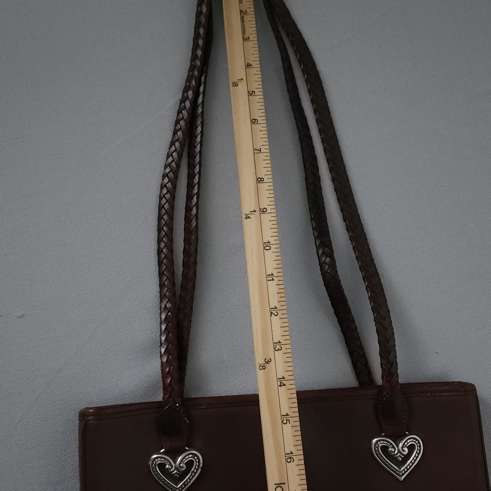 Brighton Leather Shoulder Tote Bag Brown Croc Embossed Trim Braided Straps Heart - Picture 11 of 12